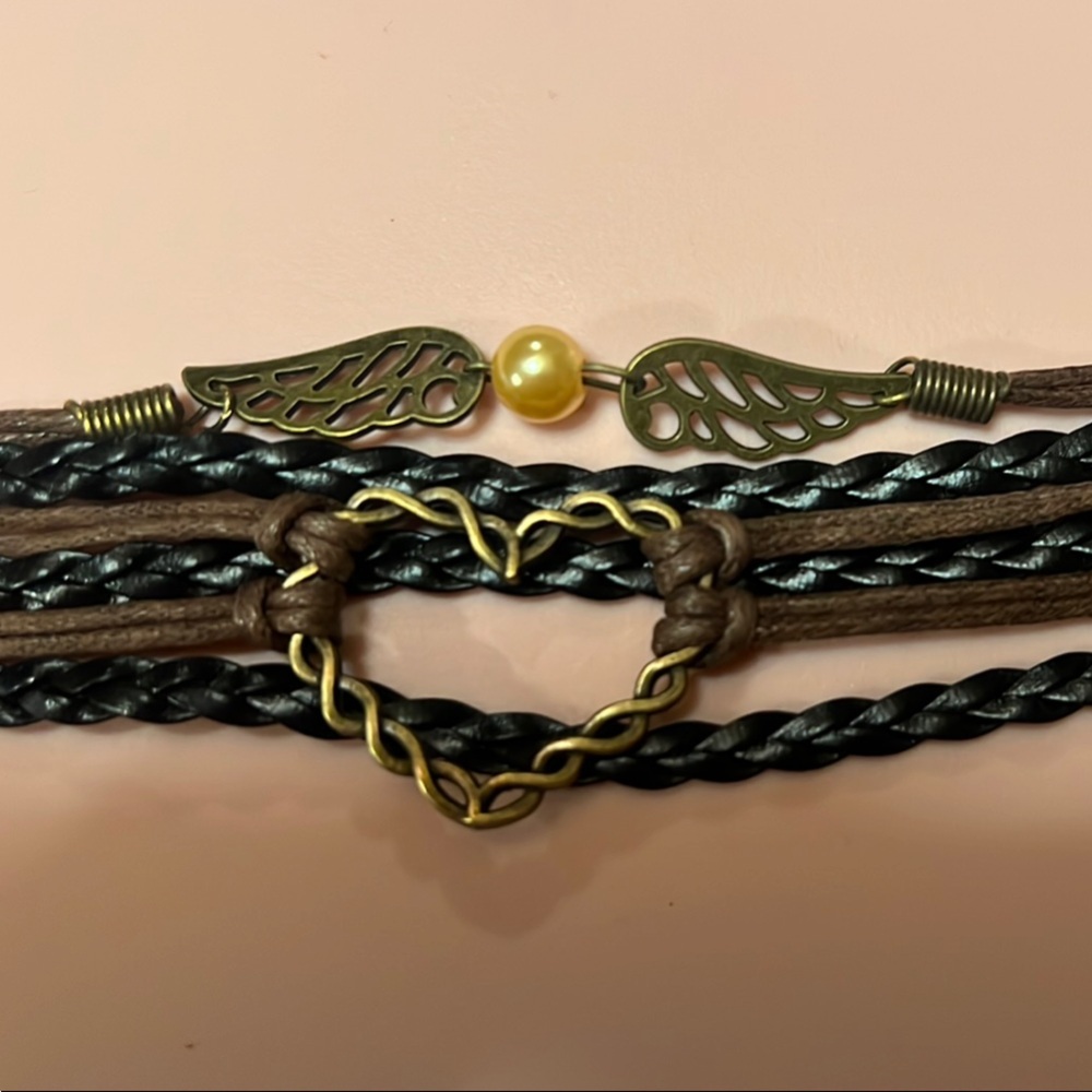 Brown and Black Leather Bracelet with Gold Accents